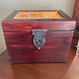 Wood Framed Box, Boho Fabric Top, Vintage Keepsake Box, Trinket Box...